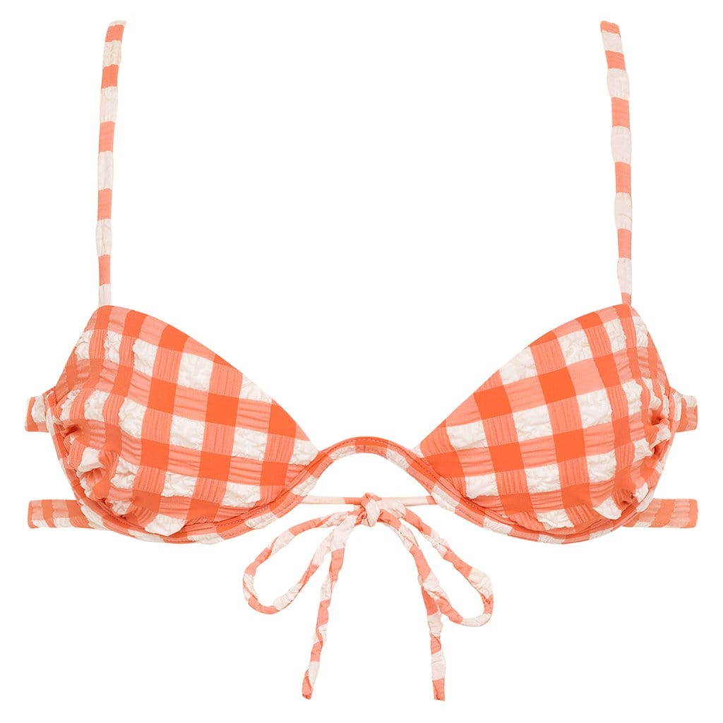 Elany Tie-Up Bikini Top | Shrimp Gingham