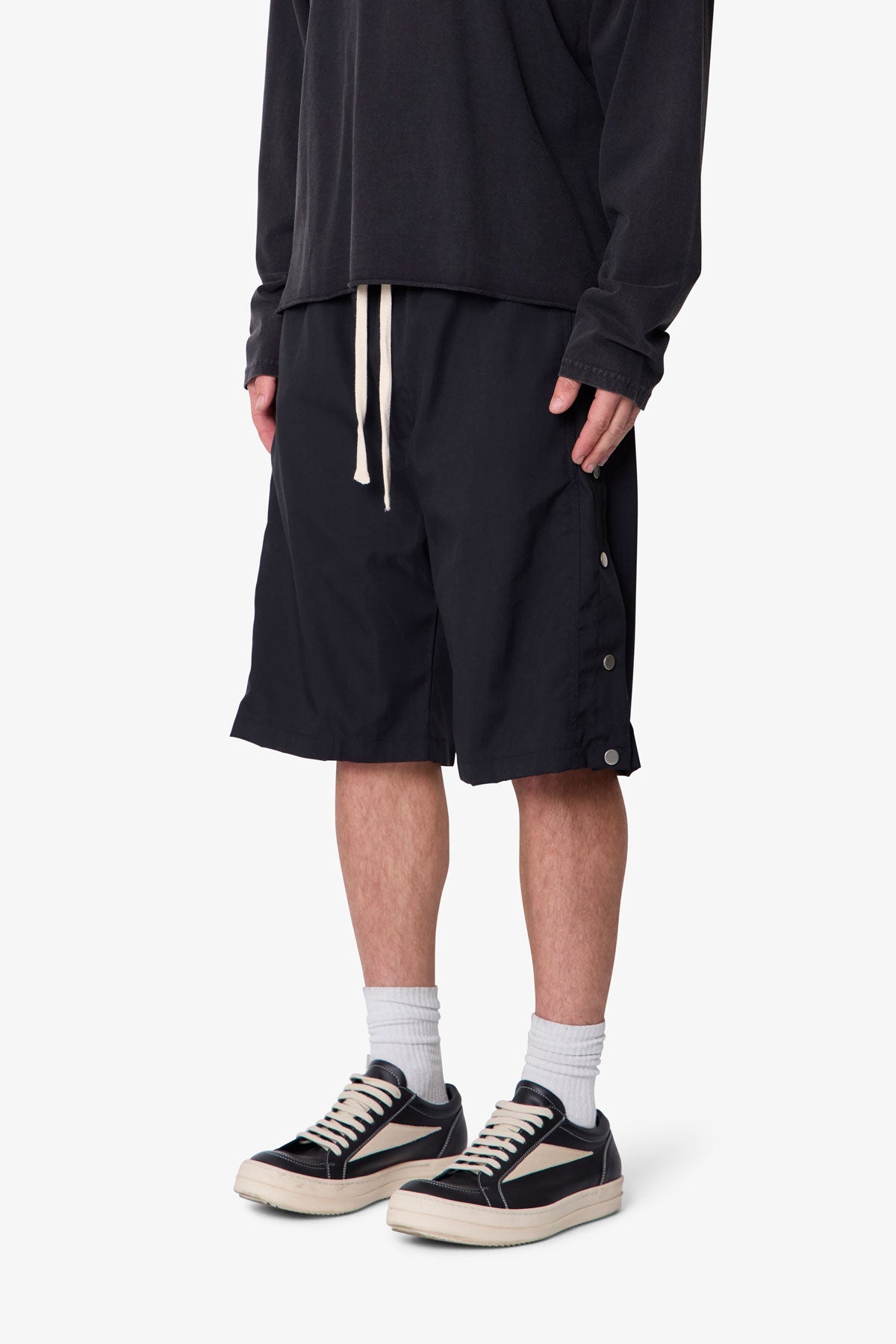 Side Snap Nylon Shorts | Black