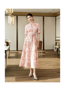 Silk-Cotton Printed Dress | Pink