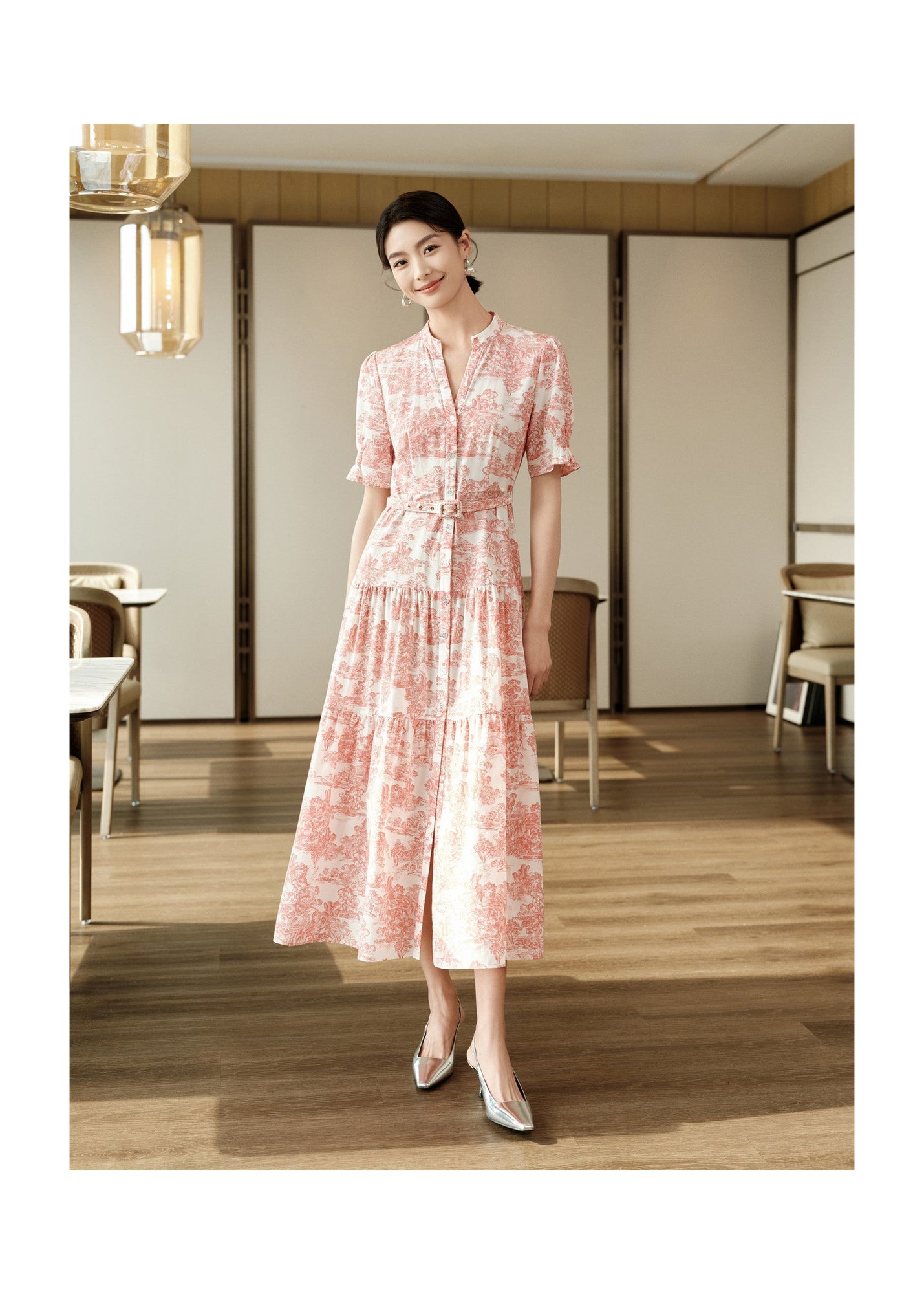 Silk-Cotton Printed Dress | Pink