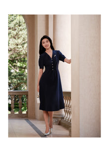 Silk V-Neck Dress | Navy