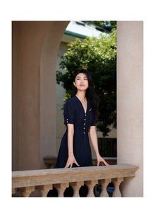Silk V-Neck Dress | Navy