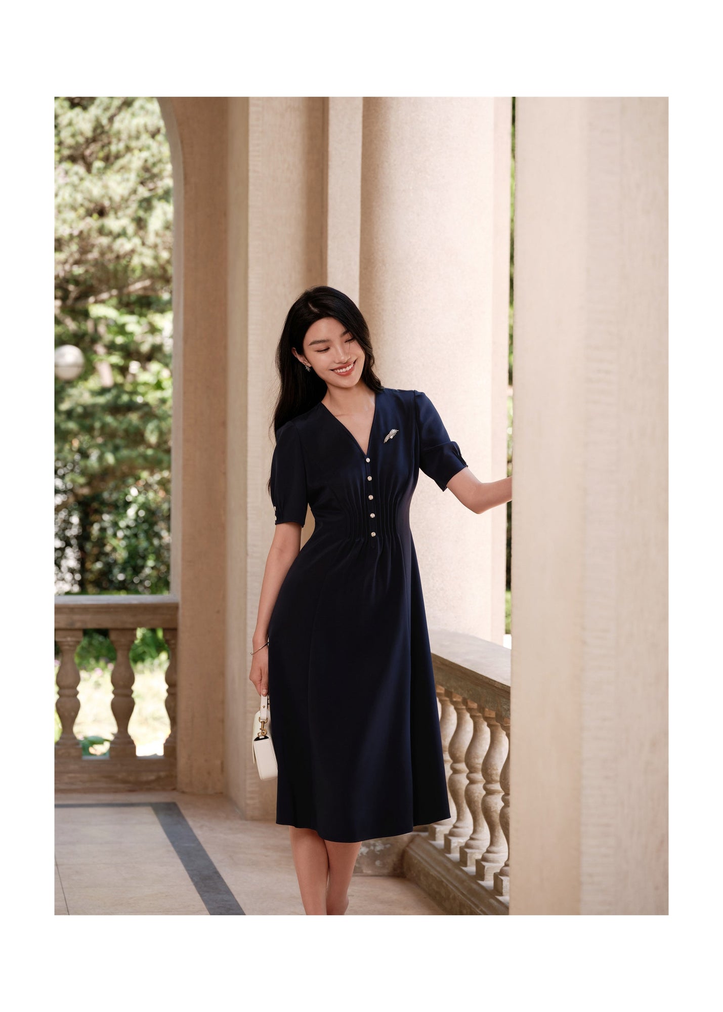 Silk V-Neck Dress | Navy