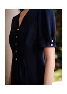 Silk V-Neck Dress | Navy