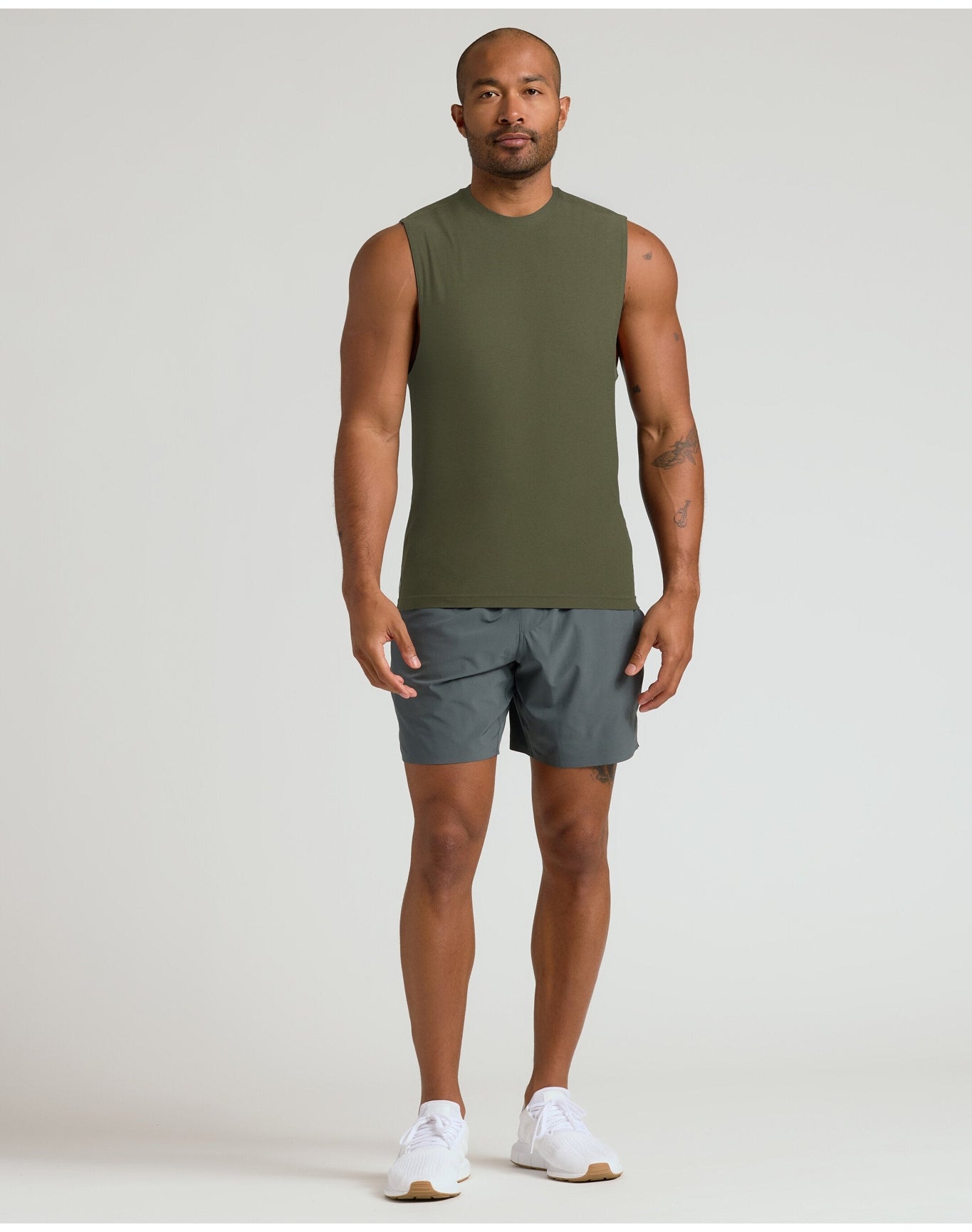 Sleeveless Active Muscle Tee | Military Green