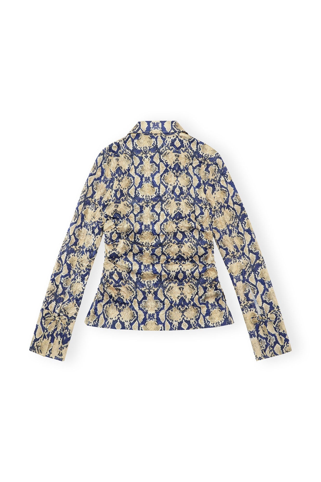 Snake Printed Crinkled Satin Fitted Shirt | Safari