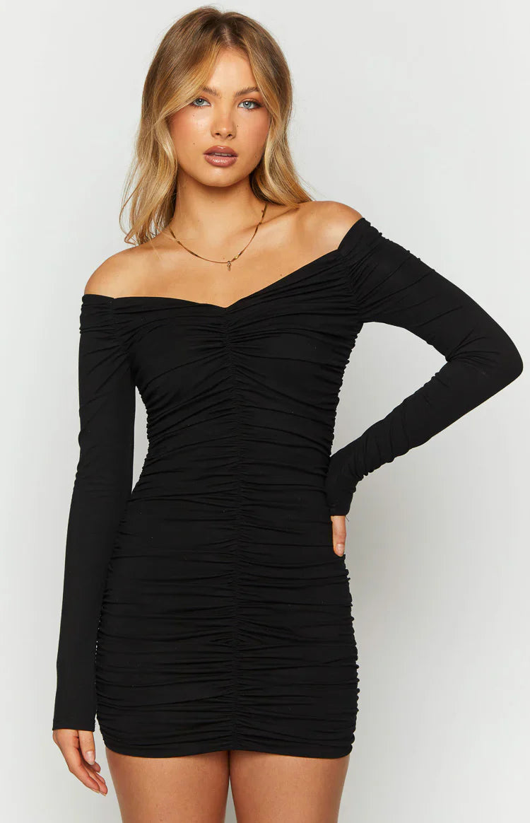Solene Long Sleeve Mini Dress | Black