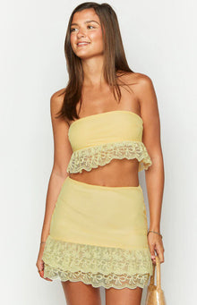 Sparrow Lace Frill Strapless Crop Top | Yellow