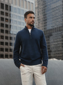 Mens | Odyssey Classic-Fit Sweater Q-Zip | Iron Navy
