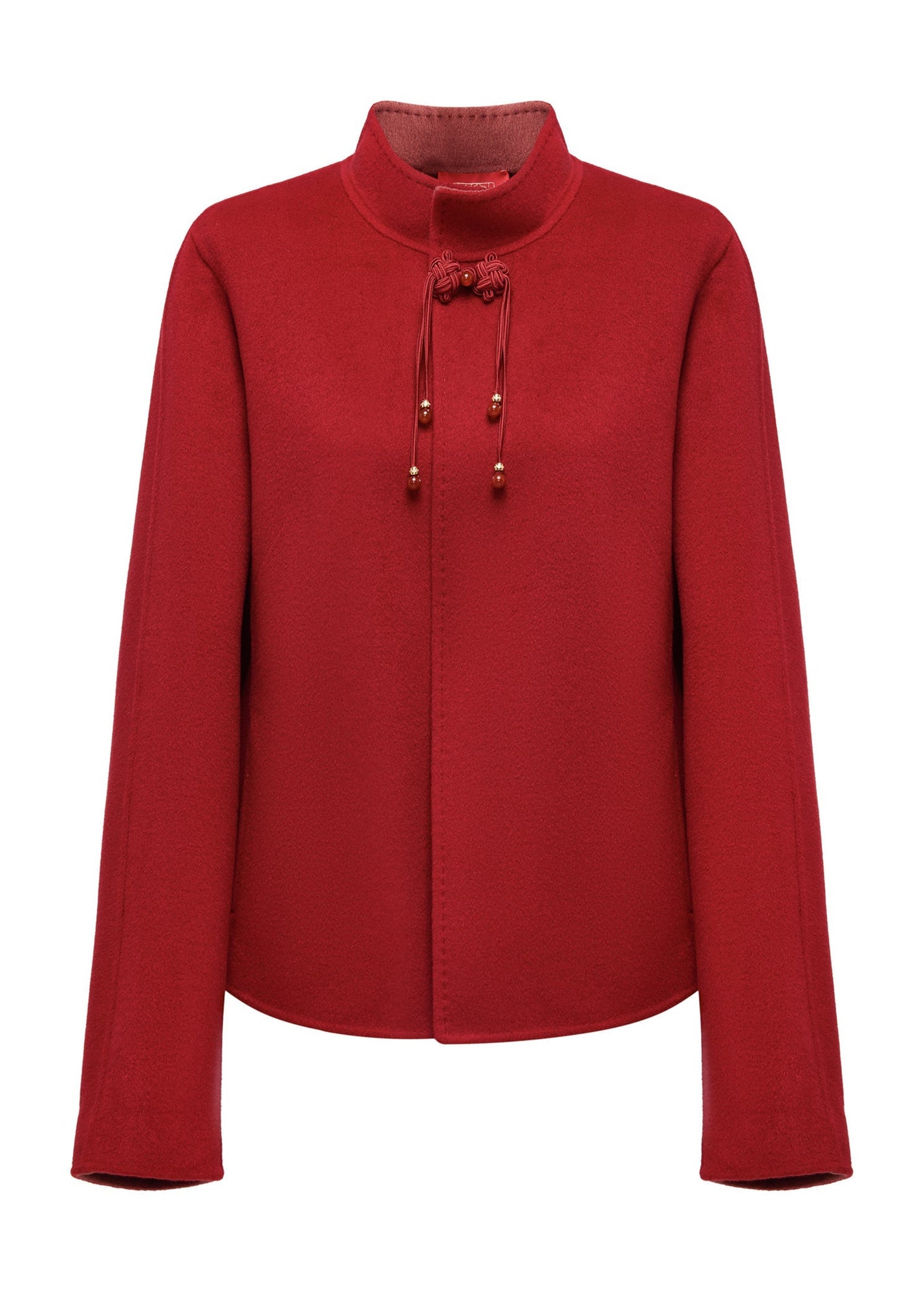 Stand Collar Frog Button Short Coat | Red