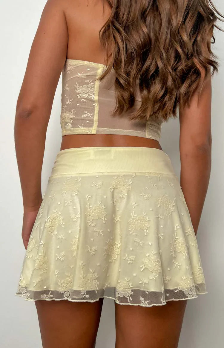 Stay Mesh Mini Skirt | Yellow