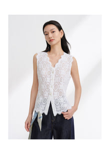 Straight-Cut Lace Vest | White