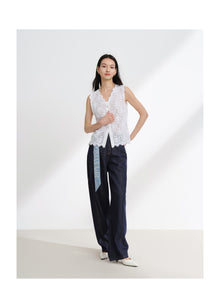 Straight-Cut Lace Vest | White