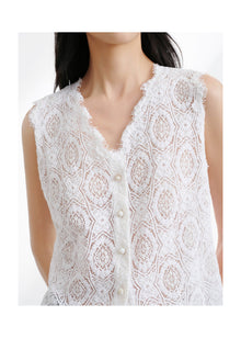 Straight-Cut Lace Vest | White