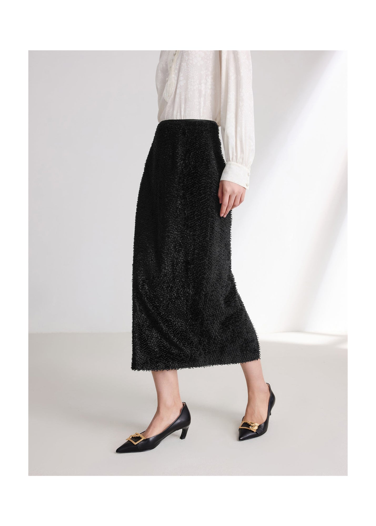 Straight Silk Skirt | Black