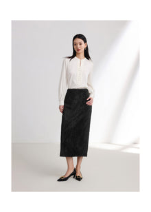 Straight Silk Skirt | Black