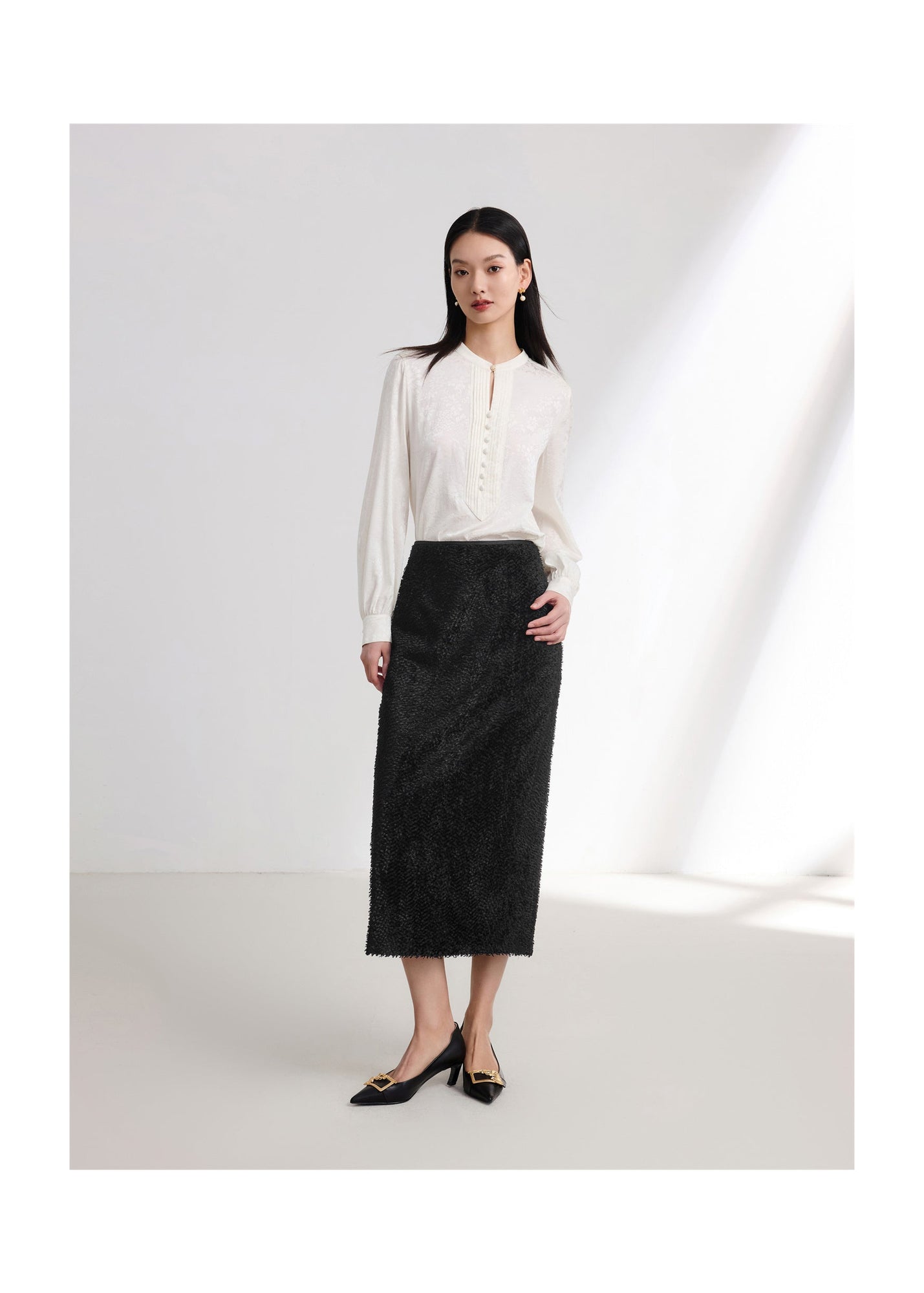 Straight Silk Skirt | Black