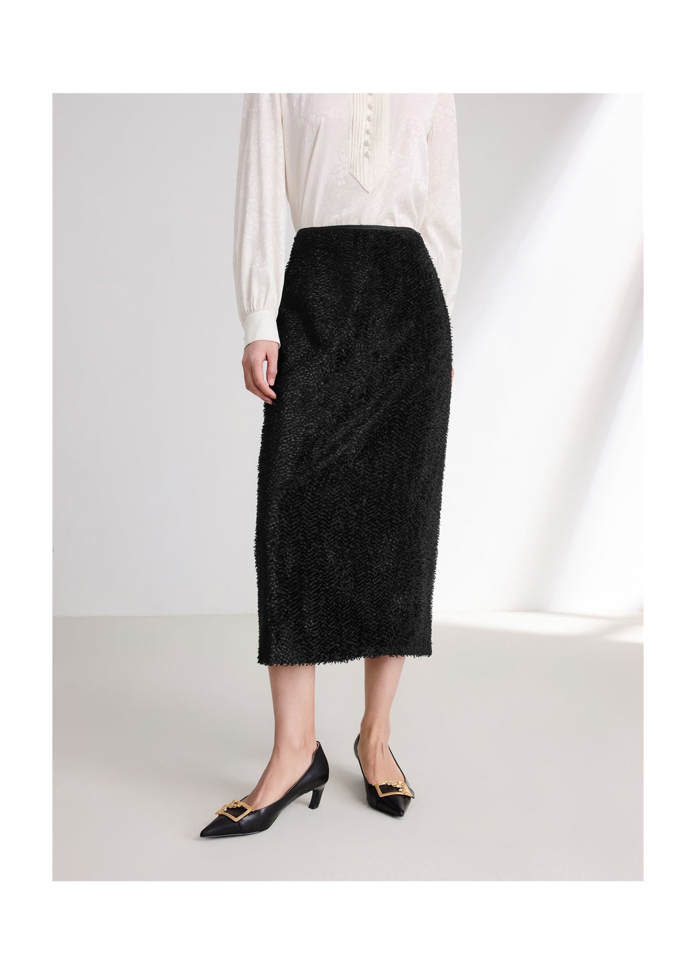Straight Silk Skirt | Black