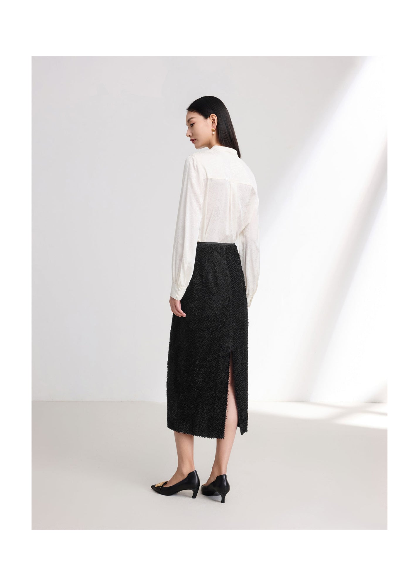 Straight Silk Skirt | Black