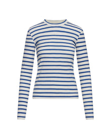 Striped Longsleeve Tee in Ribbed Cotton | Ivory/Cobalt