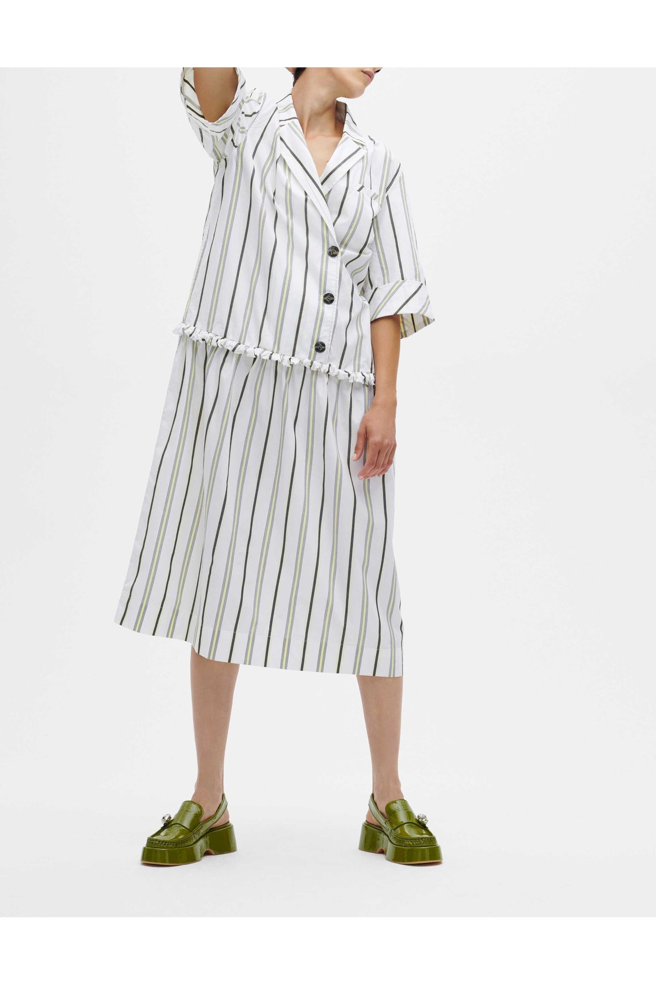Striped Drop Waist Midi Dress | Mix Stripe Yellow Pear