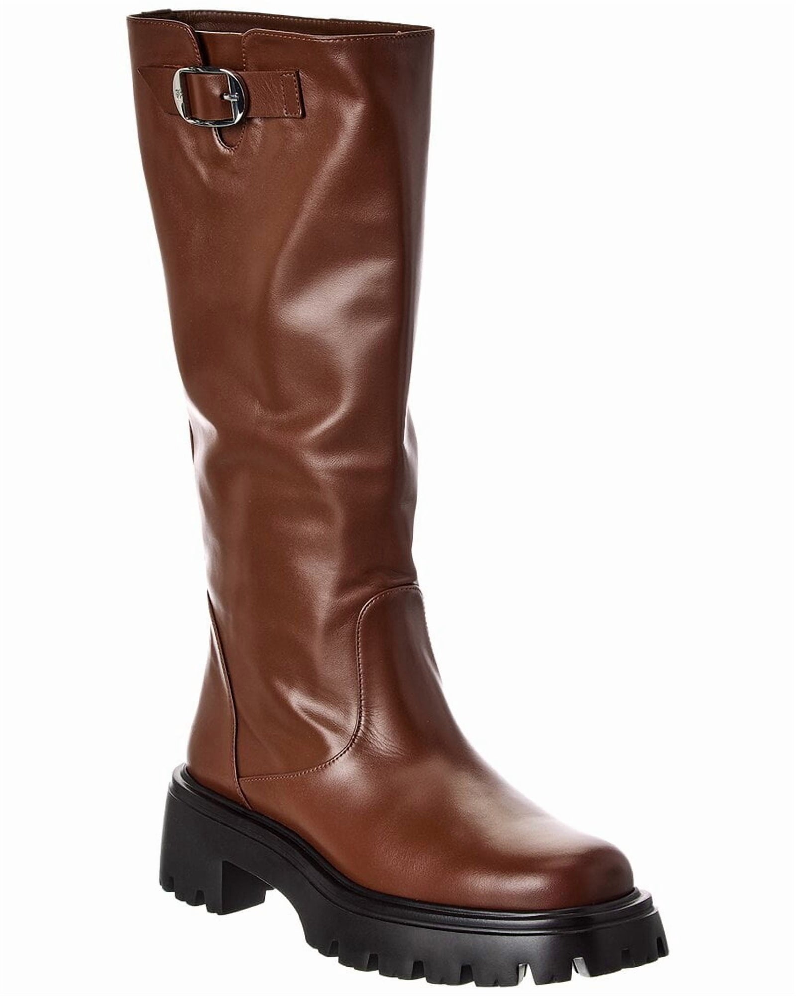 Stuart Weitzman | Womens | Emerson Buckle Leather Knee-Boot | Brown