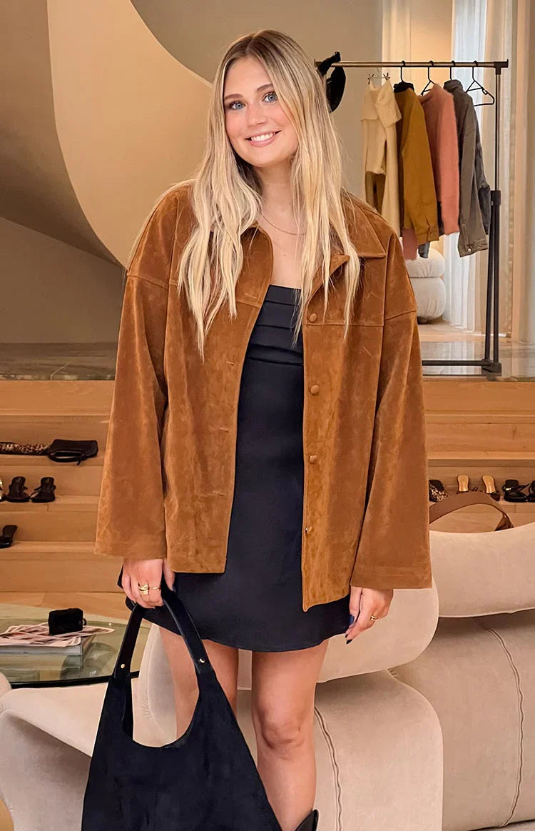 Suki Suede Oversized Jacket | Tan