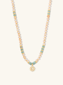 Sun Hues Beaded Necklace | Pink Opal/Amazonite/5A Grade Cubic Zirconia | 14K Gold Plated Brass