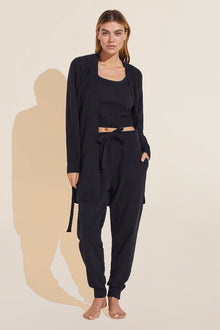 Model wears Recycled Boucle Cropped Tank in Black.