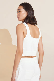 Model wears Recycled Boucle Cropped Tank in Ivory.
