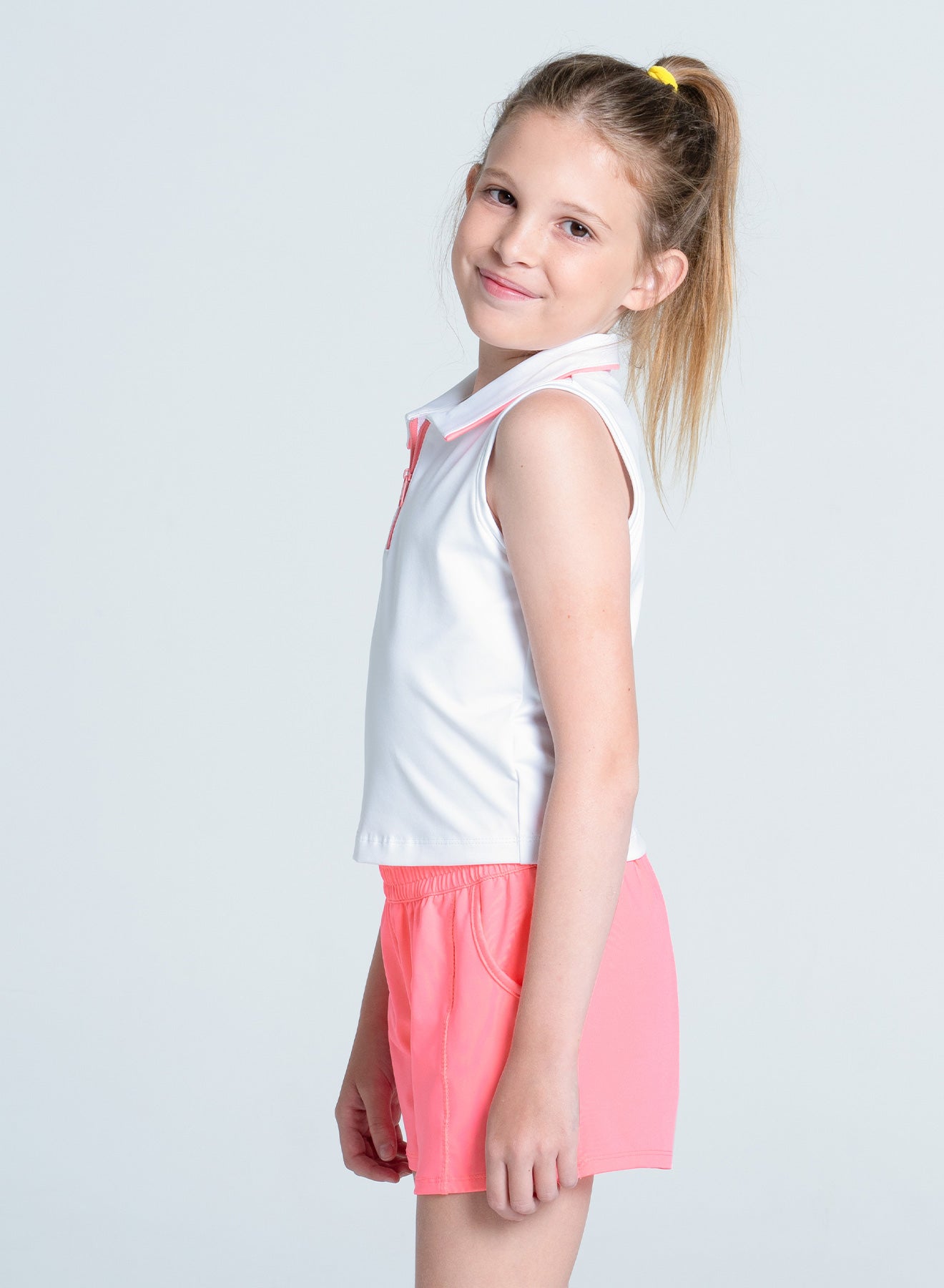Kids | Club Zip Sleeveless Polo | Flamingo