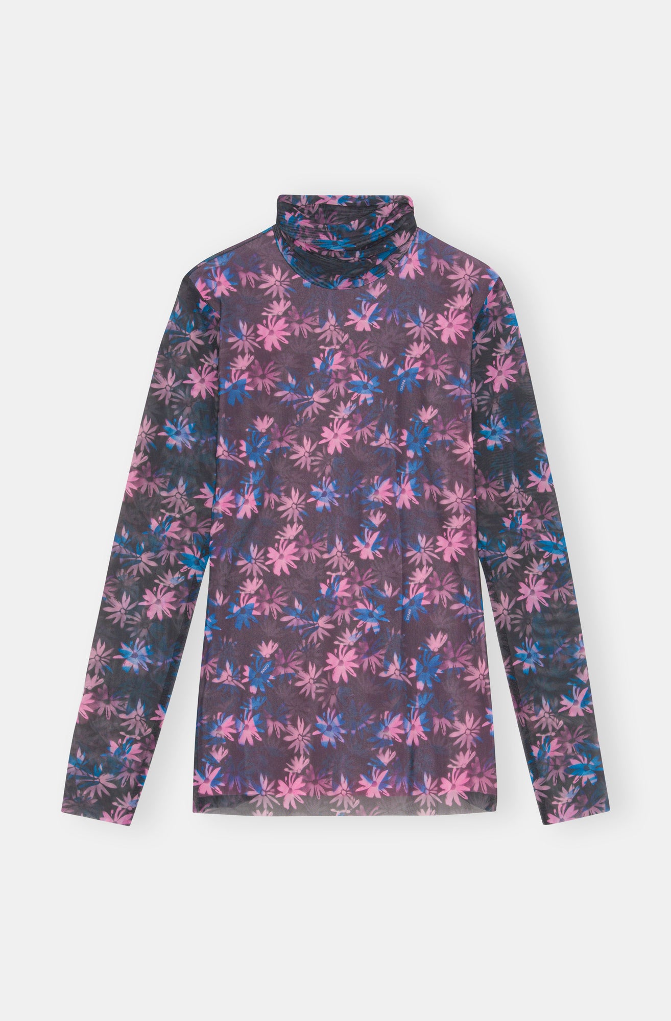 Printed Mesh Long Sleeve Fitted Rollneck | Daisy Spray Lilac Sachet
