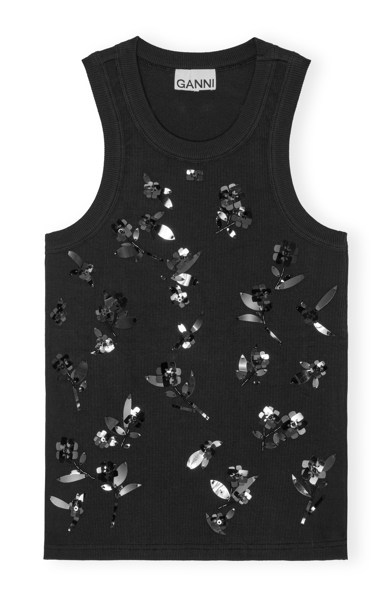 Rib Jersey Embellish Tank Top | Black