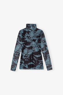 Printed Mesh Long Sleeve Rollneck | Blue Shadow
