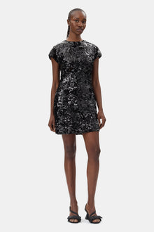 Velvet Sequins Mini Dress | Black