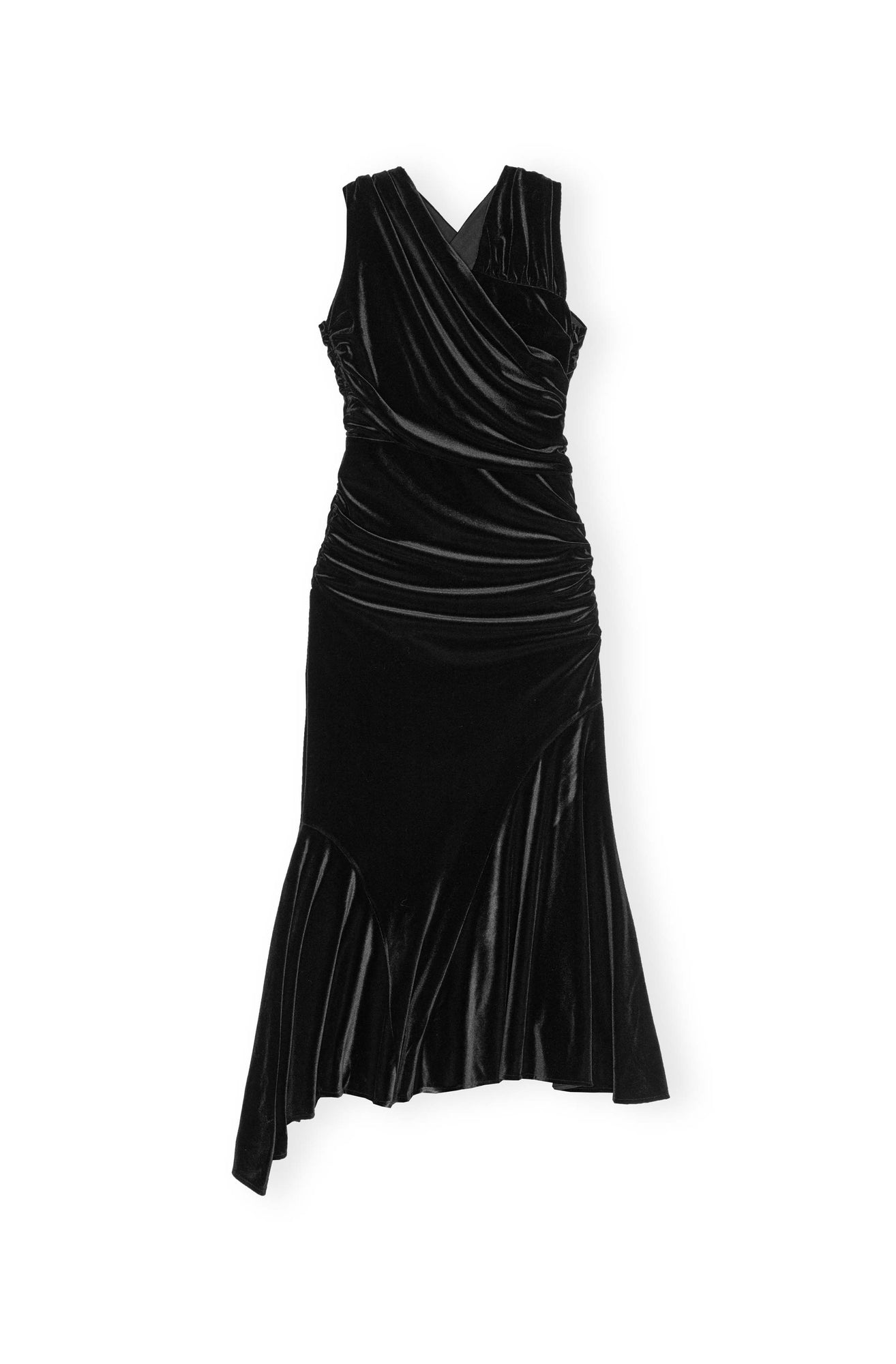 Velvet Jersey Ruched Crossover Dress | Black