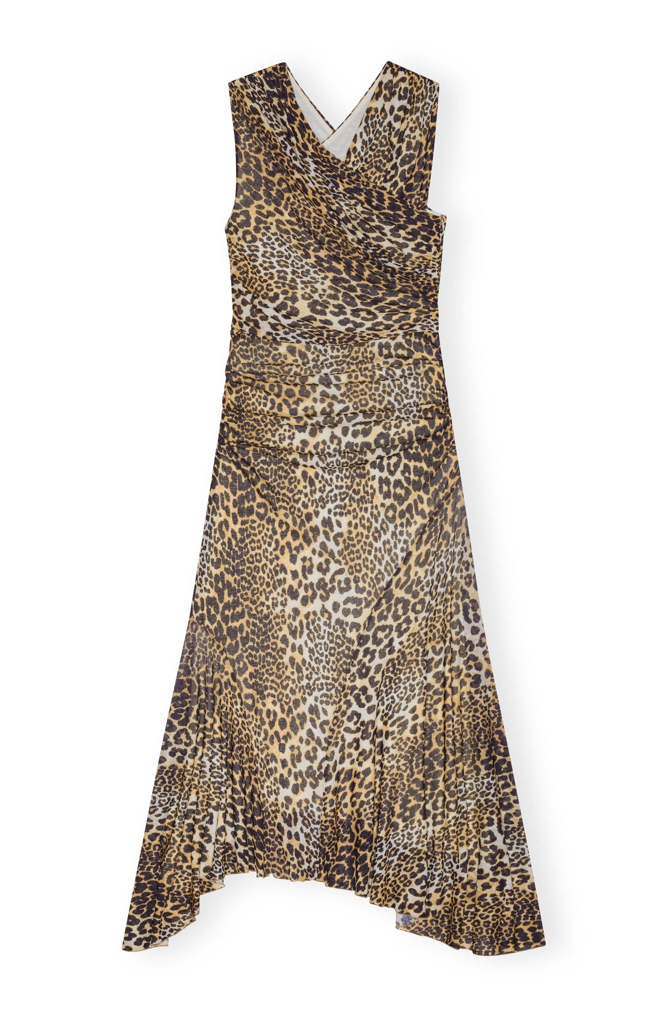 Printed Marl Mesh Long Ruched Crossover Dress | Leopard