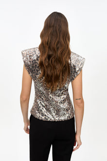 Printed Stretch Sequins Blouse | Leopard