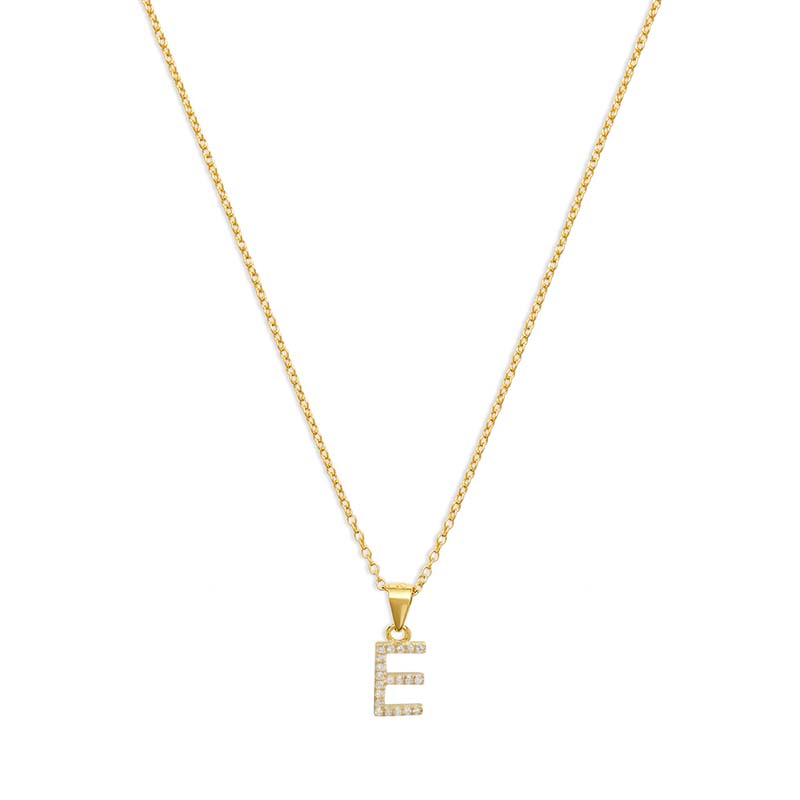 The Pave Single Block Initial Necklace | 18KT Gold Vermeil & Sterling Silver