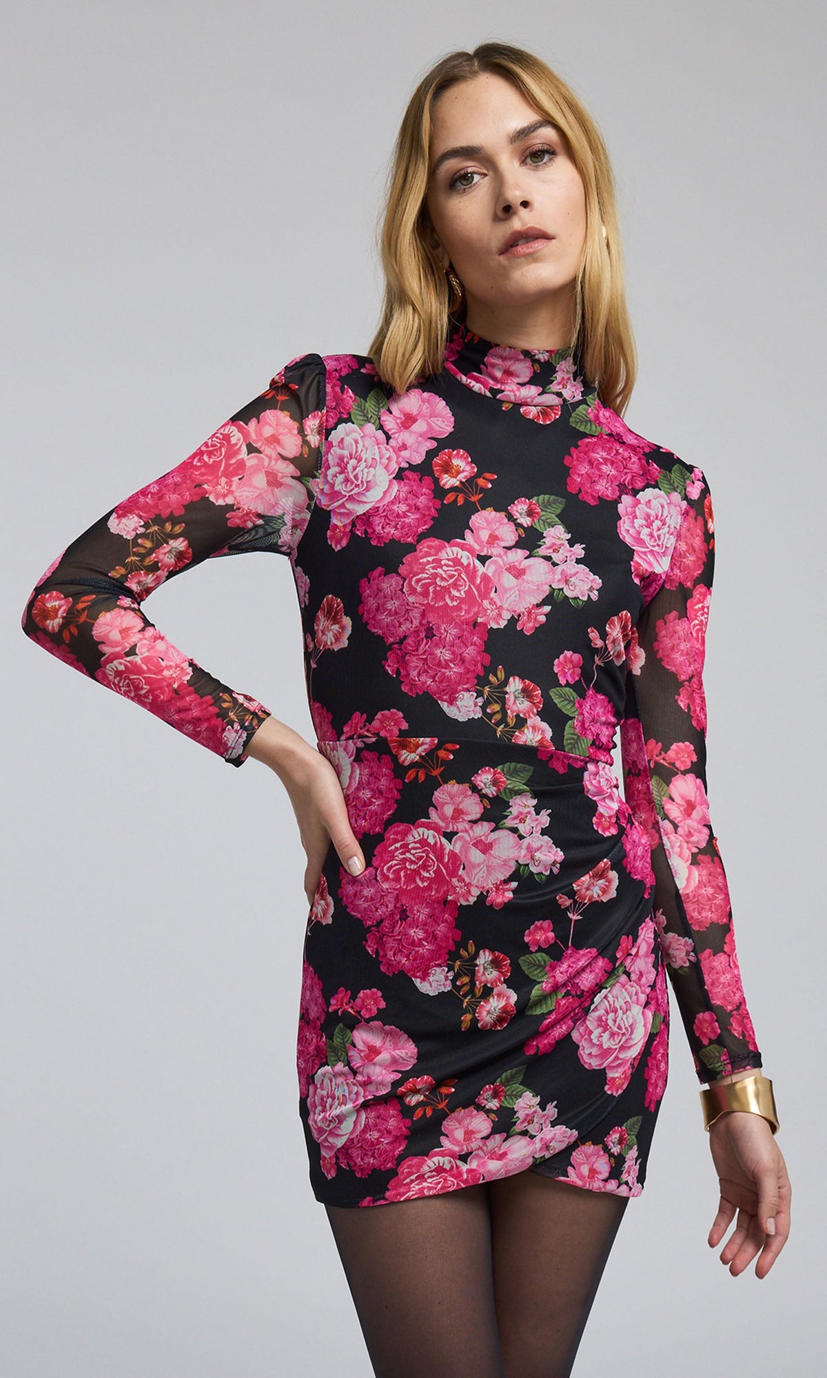 Talulla Floral Mesh Mini Dress | Black Floral Fantasy