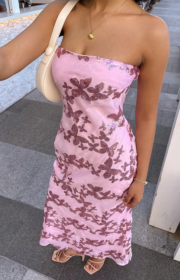 Tari Butterfly Sequin Maxi Dress | Pink