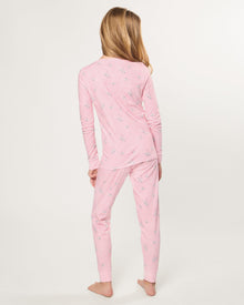 The Kid's Pima Snug Fit Pajama in Winter Skates features a long-sleeved top and pants, displayed flat on a white background.
