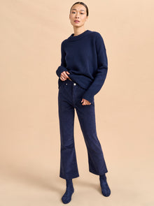 Meredith High-Rise Cropped Flare Corduroy Pant | Navy