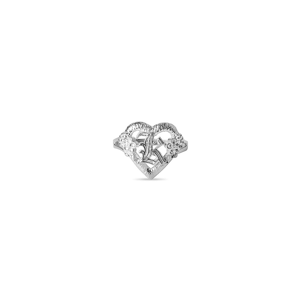 The Cutout Old English Flower Heart Letter Ring | Sterling Silver | Size 8