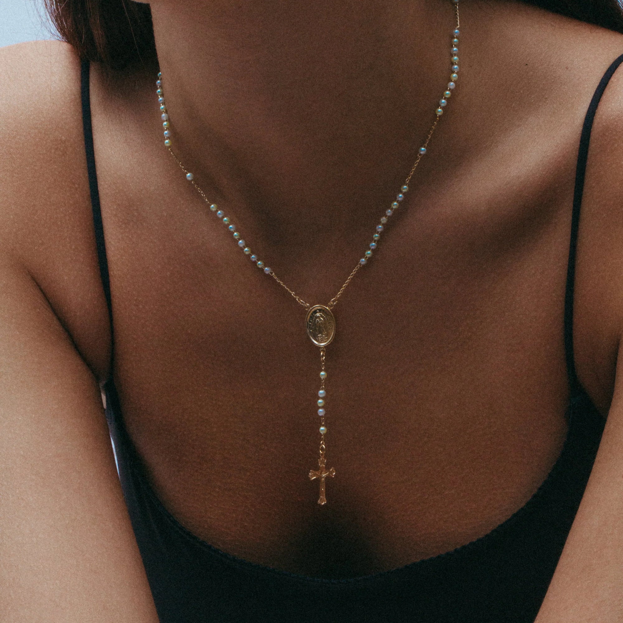 The Light Blue Fatima Rosary Necklace | 18KT Gold Vermeil