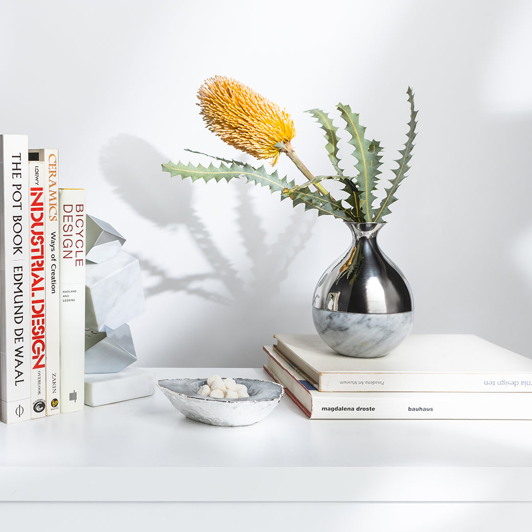 Coluna Dual Bud Vase | Nickel-Plated Steel | Italian Carrara Marble