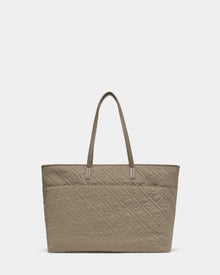 The Rudsak LIVORNO - L325007 Almond is a large, almond-colored handbag with quilted detailing and two long handles, shown against a plain white background.