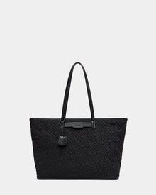 The LIVORNO - L325007 Black tote by Rudsak features two shoulder straps, a subtle embossed pattern, and a leather tag on one handle. This luxury bag is showcased against a simple light background.