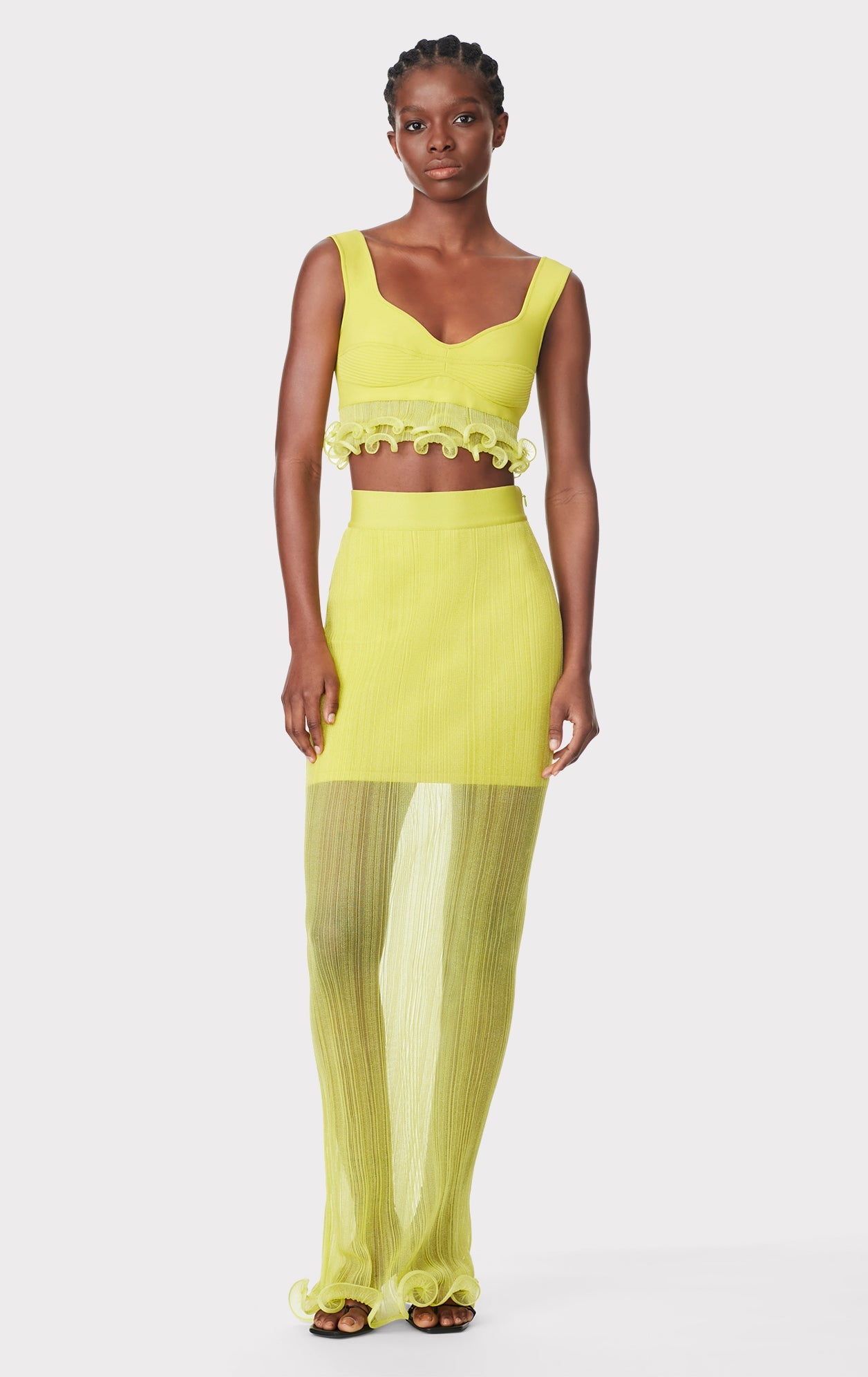 Sheer Layered Maxi Skirt With Ruffle | Chartreuse