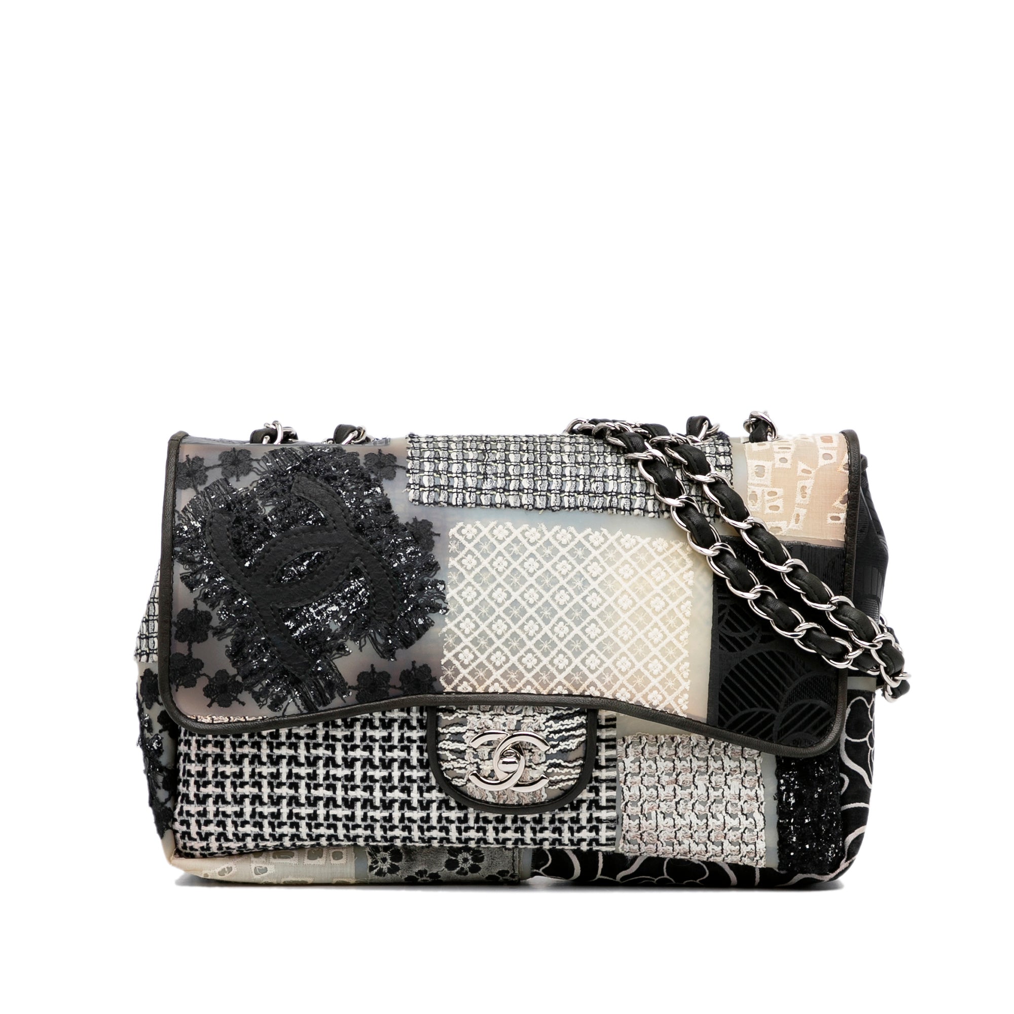 Chanel | Pre-Owned Jumbo PVC and Tweed Patchwork Single Flap | White/Ivory